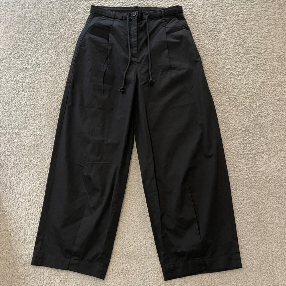 Banana Republic Drawcord Pant Womens 0 Black Cropped Barrel Wide Leg Lightweight